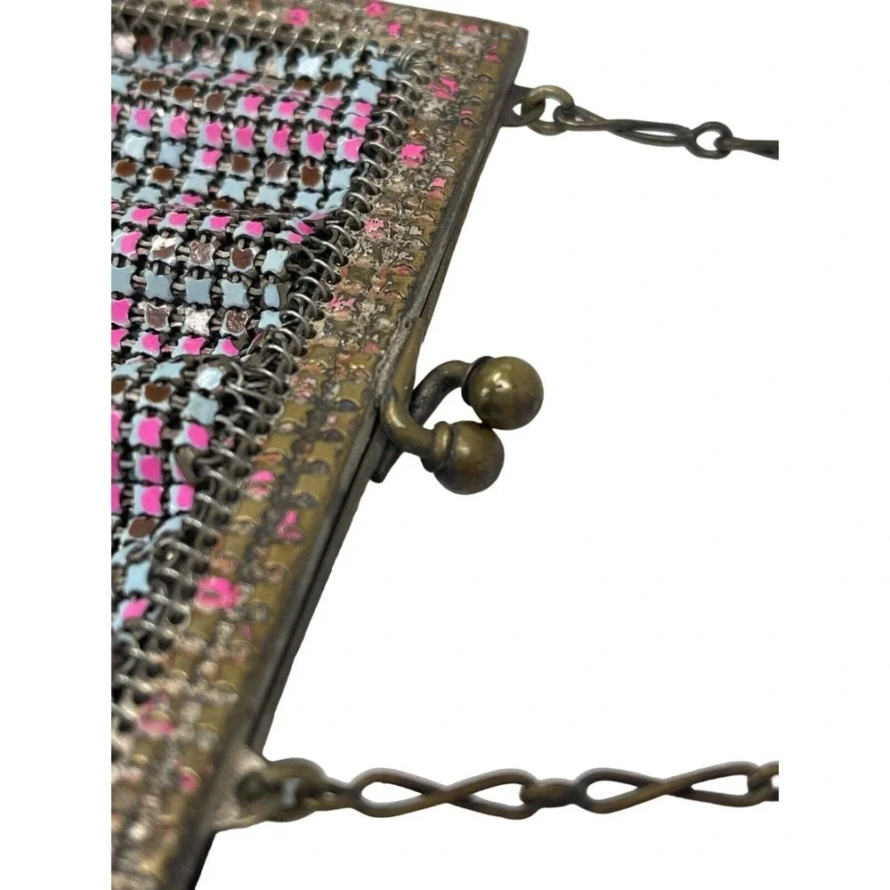 Whiting Davis Flapper‎ Purse Chain Mail Metal Mesh Pink Blue Handbag 1920s